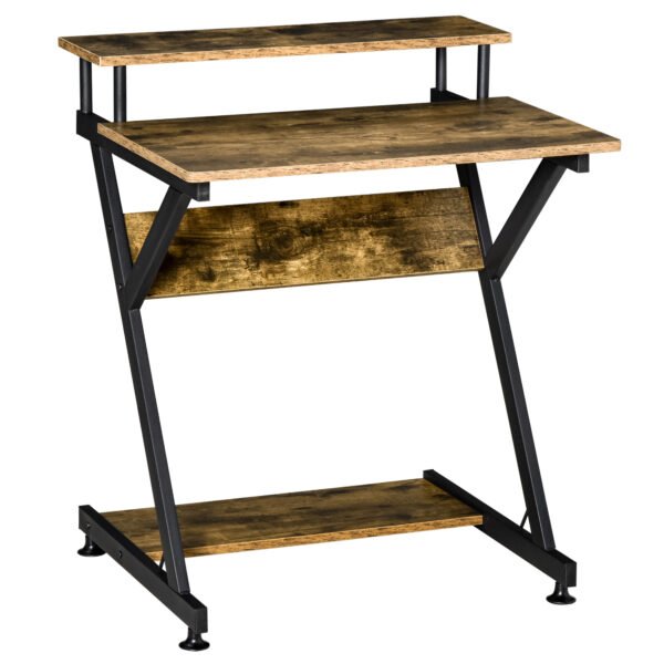 Computer Table with Monitor Shelf & Storage, Compact R-Shaped Workstation for Home Office, Study or Gaming, Rustic Brown