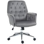 Comfortable Linen Office Chair, Swivel Desk Chair with Adjustable Height & Armrests, Dark Grey