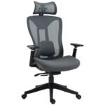 Mesh Office Chair, Ergonomic Desk Chair with Adjustable Headrest, Lumbar Support, 3D Armrest, Sliding Seat, Swivel Wheels, Grey