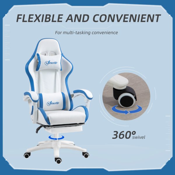 Racing Gaming Chair, Reclining PU Leather Computer Chair w/ 360¬∞ Swivel Seat, Footrest, Removable Headrest & Lumber Support, White - Image 6