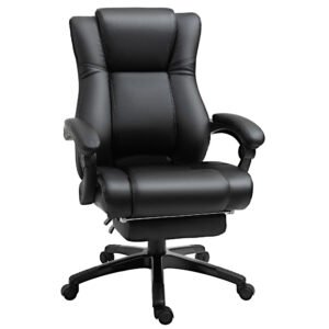 Executive Office Chair: High-Back Swivel Recliner, PU Leather, Footrest & Wheels, Black