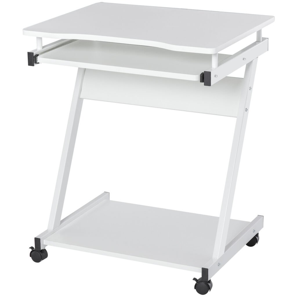 Movable Compact Small Computer PC Desk with 4 Moving Wheels Sliding Keyboard Tray Home Office Gaming Study Workstation White
