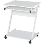 Movable Compact Small Computer PC Desk with 4 Moving Wheels Sliding Keyboard Tray Home Office Gaming Study Workstation White