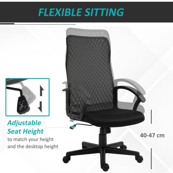 Executive High Mesh Back Office Chair w/ Fixed Armrests Adjustable Height Wheels Wide Padded Seat Home Work Comfort Support Black - Image 5