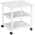 3-Tier Printer Stand w/ Storage Shelf, Mobile Printer Table on Wheels, 50 x 50 x 52.5cm Rolling Printer Cart for Home Office, White