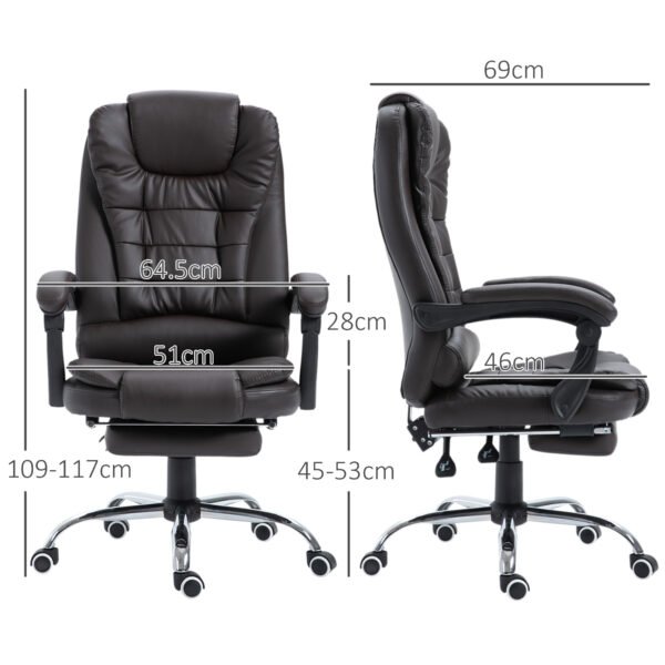 PU Leather Executive Office Chair, High Back Swivel Chair with Retractable Footrest, Adjustable Height, Reclining Function, Brown - Image 3