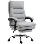 Massage Office Chair w/ Heat & Vibration, Executive Office Chair w/ Footrest, Armrest, Reclining Back, Double-tier Padding, Grey