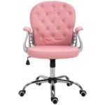 Computer Desk Chair wiyh 360¬∞ Swivel, PU Diamante Padded, Base 5 Castor Wheels, Ergonomic Desk Chair for Home Work Pink