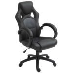 Ergonomic Desk Chair with Wheels & Armrests, High-Back Swivel Office Chair, Faux Leather Computer Desk Chair, Black