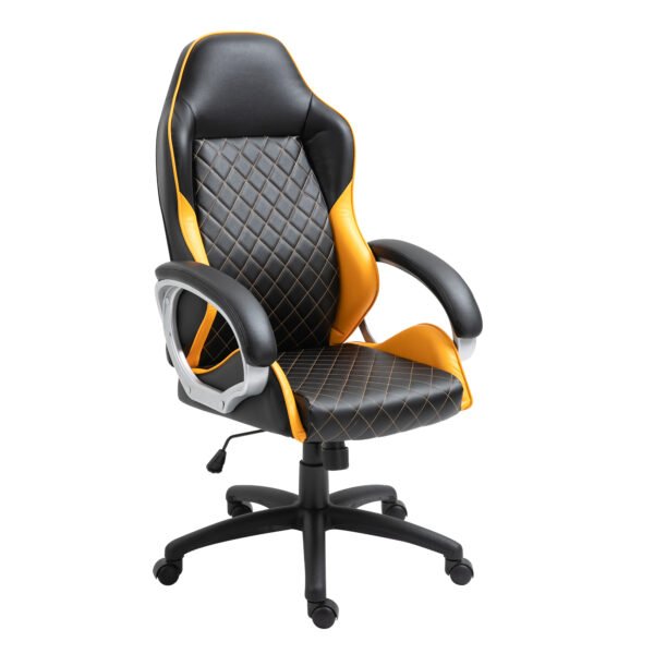 Office Chair Faux Leather Diamond Line High-Back Rocker Swivel Computer Desk Chair with Wheels, Black Orange