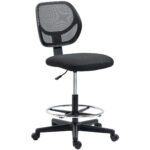 Ergonomic Mesh Office Chair, Draughtsman Chair, Tall Office Chair with Footrest Ring and Height Black, Black