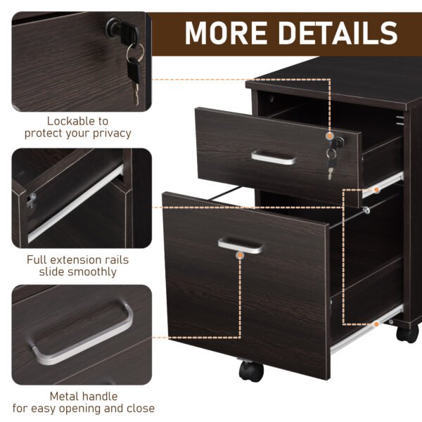 Mobile File Cabinet with 2 Drawers, Locking, Rolling Office Filing Cabinet on 5 Wheels, Black - Image 7
