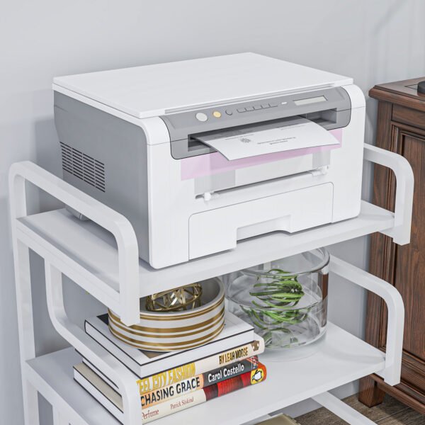 3-Tier Storage Shelves, Metal Shelving Unit, Industrial Printer Table for Home Office, Display Rack for Living Room, White - Image 8