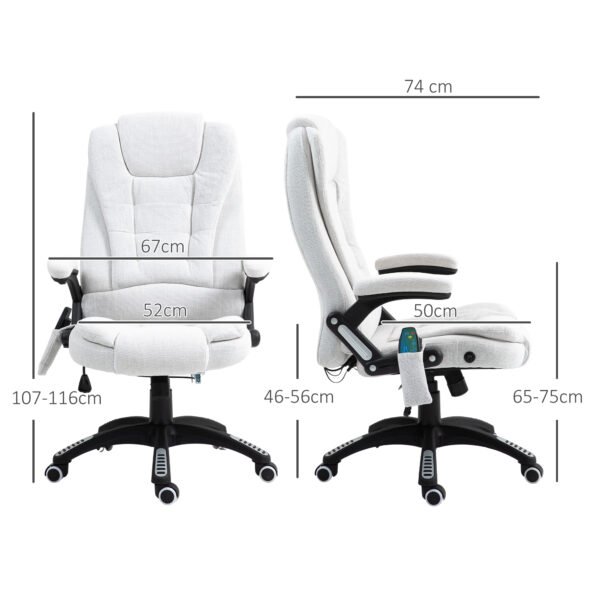 Massage Office Chair w/ 6 Heated Vibration Points, Executive Office Chair w/ Linen-Feel Fabric 360¬∞, Swivel Wheels, Cream White - Image 3