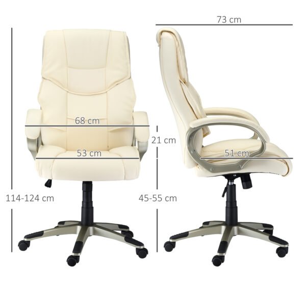 Computer Desk Chair with Adjustable Height & Rocking Function, High Back Executive Office Chair, Faux Leather, Cream White. - Image 3