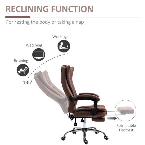 Ergonomic Desk Chair Home Office Chair with Reclining Function Armrests Swivel Wheels Footrest Brown - Image 5