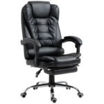 Executive Office Chair, Adjustable PU Leather Home Office Chair w/ Swivel Wheels, Retractable Footrest, Computer Desk Chair, Black