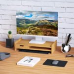 Laptop and Screen Stand PC Plinth Stand TV Computer Desktop Organiser W/Drawer Bamboo