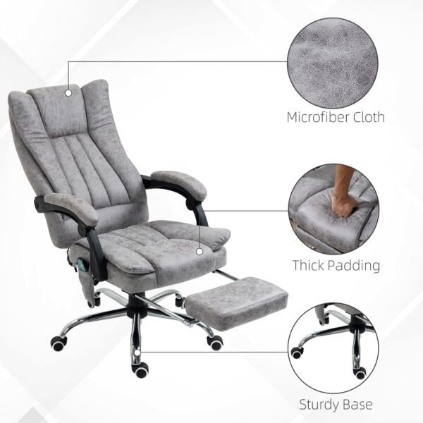 6 Point Vibrating Massage Office Chair with Heat, Breathable Faux Leather Office Chair with High Back, Height Adjustable Grey - Image 7