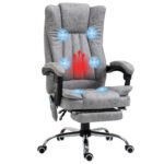 6-Points Massage Office Chair w/ Vibrating & Heating, Microfibre Executive Office Chair with Manual Footrest, High Back, Grey