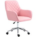 Office Desk Chair, Leather-Feel Fabric Computer Desk Chair with Rolling Wheels and Adjustable Height for Home, Pink