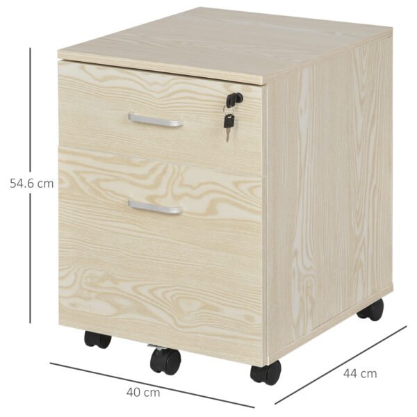 2-Drawer Locking Office Filing Cabinet w/ 5 Wheels Rolling Storage Hanging Legal Letter Files Cupboard Home Organisation Oak - Image 3