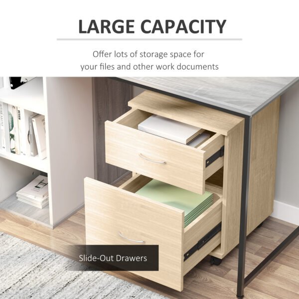 File Cabinet Cupboard Storage with Two Drawers, Table Storage Box with Wheels, Cabinet Bedside Table Storage Box, Oak - Image 4