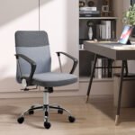 Linen Fabric Ergonomic Swivel Office Chair: Adjustable Desk Seating with Wheels for Home Study, Grey