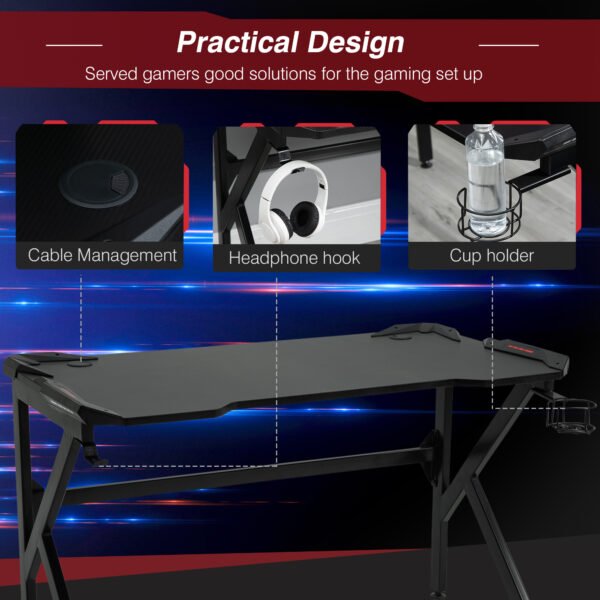 Gaming desk with Cup Holder Headphone Hook Feet Adjustable 120 x 66 x 75cm Black - Image 5
