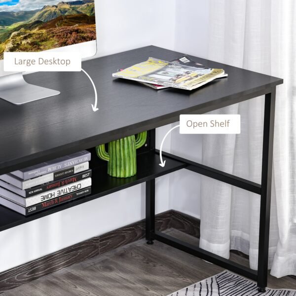 Computer Desk w/ Storage Shelf Adjustable Feet Metal Frame Home Office Laptop Study Writing Workstation Table Black - Image 4