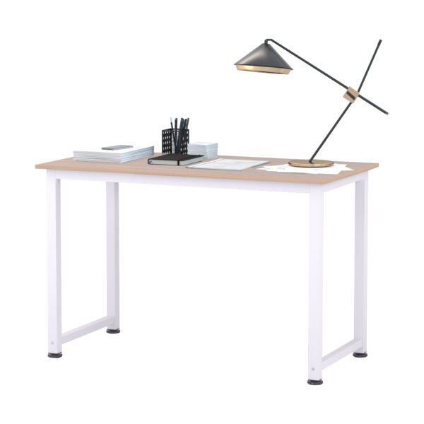Adjustable Computer Desk, PC Writing Table for Home Office, Stable Workstation with Metal Frame, Oak and White