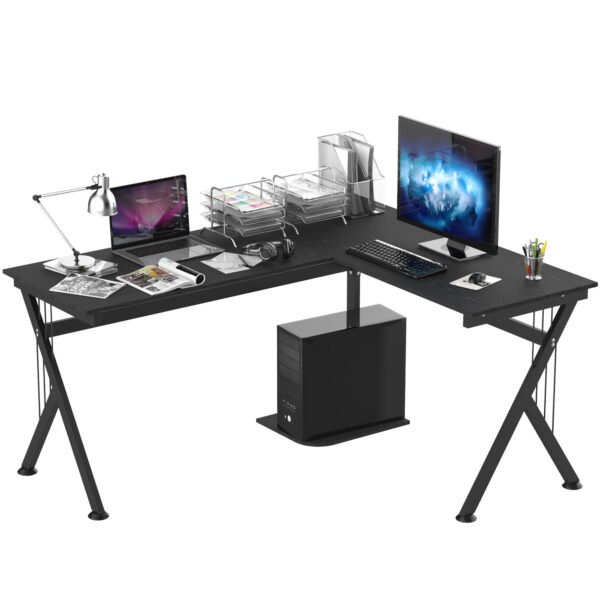 Corner Computer Desk, L-Shaped Desk with CPU Stand, Home Office Laptop Haven, Study Workstation, Black