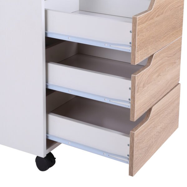 MDF Mobile File Cabinet pedestal with 3 Drawers Lockable Casters Oak and White - Image 9