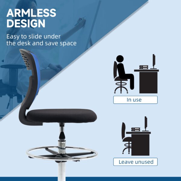 Draughtsman Chair, Armless Mesh Office Chair, Swivel Design with Lumbar Support & Foot Ring, Tall Office Chair, Dark Blue - Image 7