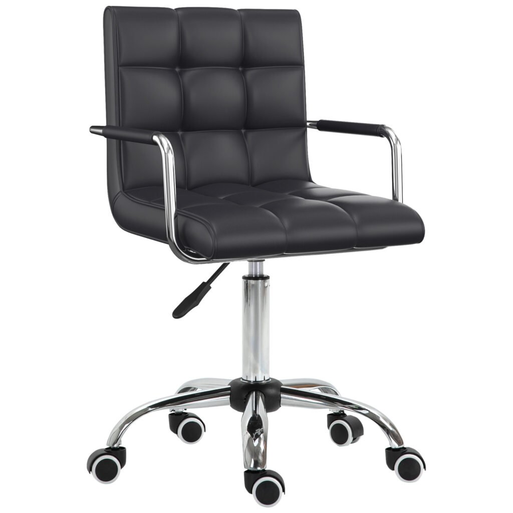 Office Chair Mid Back Faux Leather Desk Chair, Swivel, Armrests, Wheels, Height Adjustable, Black