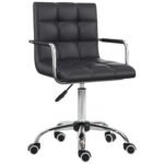 Office Chair Mid Back Faux Leather Desk Chair, Swivel, Armrests, Wheels, Height Adjustable, Black