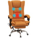 Vibration Massage Office Chair with Heat, PU Leather Computer Chair with Footrest, Armrest, Reclining Back, Light Brown