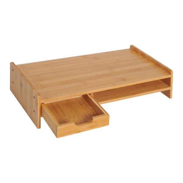 Laptop and Screen Stand PC Plinth Stand TV Computer Desktop Organiser W/Drawer Bamboo - Image 2