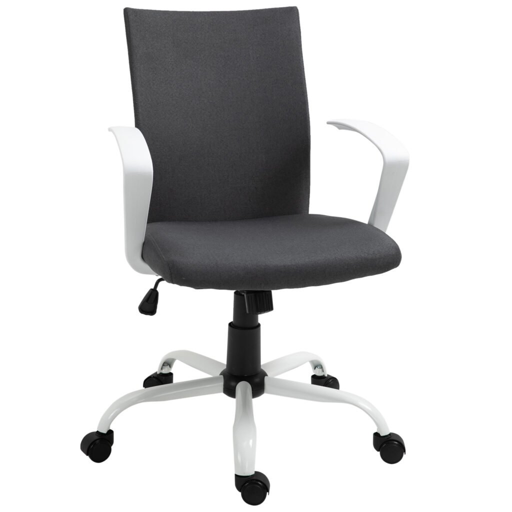 Computer Desk Chair WITH Adjustable Height, Armrests, Wheels, Linen Swivel Desk Chair, Home Office Chair, Dark Grey