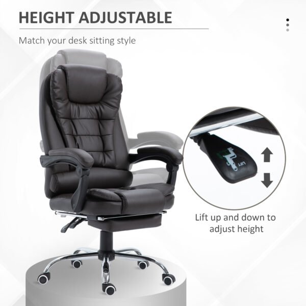 PU Leather Executive Office Chair, High Back Swivel Chair with Retractable Footrest, Adjustable Height, Reclining Function, Brown - Image 6