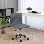 Adjustable Swivel Computer Desk Chair with Armless Mid-Back, Home Office Chair in PU Leather and Chrome Base, Dark Grey