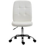 Home Office Chair, Faux Leather Desk Chair with Adjustable Height, Computer Desk Chair, Armless, White