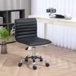 Adjustable Swivel Computer Desk Chair with Armless Mid-Back, Home Office Chair in PU Leather and Chrome Base, Black