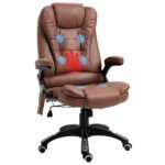 Massage Recliner Chair Heated Office Chair with Six Massage Points Microfiber Cloth 360¬∞ Swivel Wheels Brown