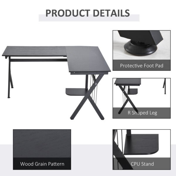Corner Computer Desk, L-Shaped Desk with CPU Stand, Home Office Laptop Haven, Study Workstation, Black - Image 6