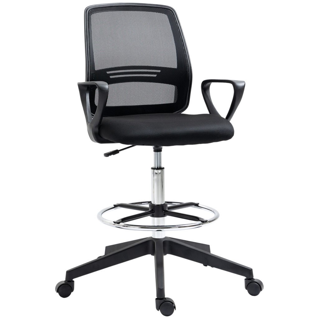 Ergonomic Mesh Back Drafting Chair, Draughtsman Chair, 360¬∞ Swivel Tall Office Chair with Adjustable Height and Footrest, Black