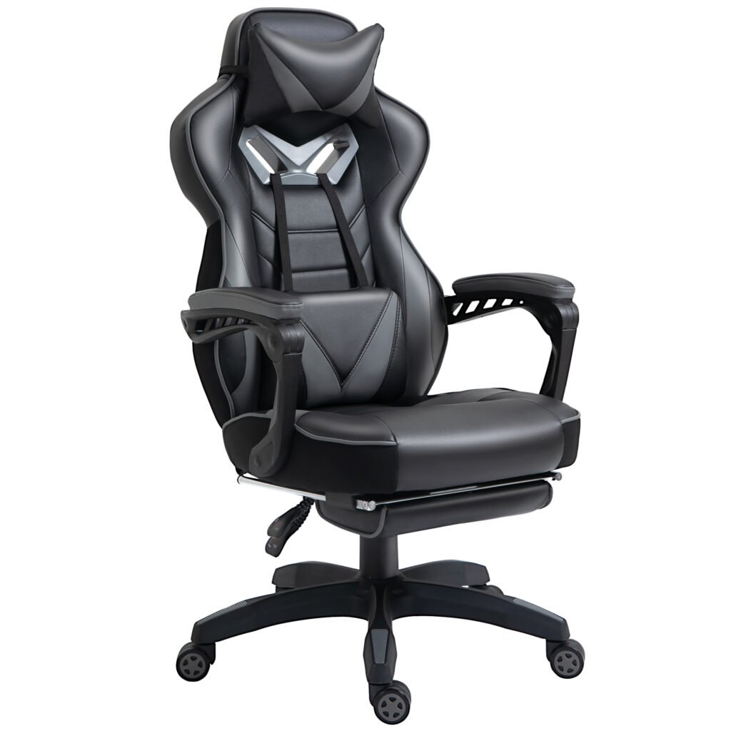 Ergonomic Racing Gaming Chair Office Desk Chair Adjustable Height Recliner w/ Wheels Lumbar Support Retractable Footrest Office