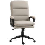 High Back Office Chair, PU Leather Desk Chair with Double-tier Padding, Arm, Swivel Wheels, Adjustable Height, Light Grey