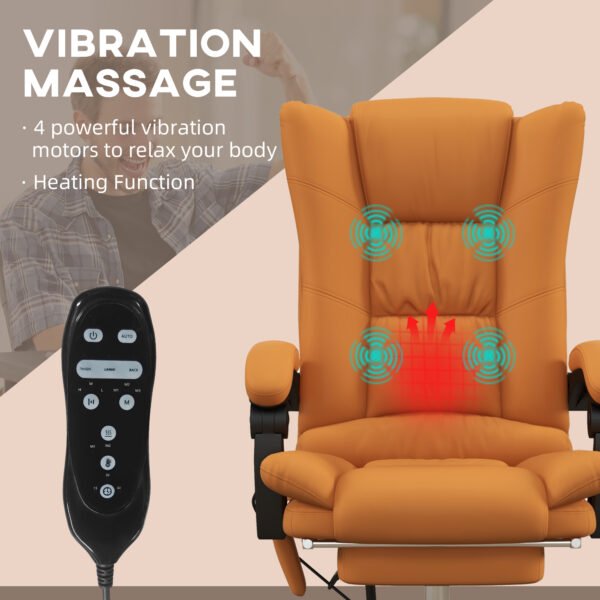 Vibration Massage Office Chair with Heat, PU Leather Computer Chair with Footrest, Armrest, Reclining Back, Light Brown - Image 4