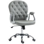 Computer Desk Chair with 360¬∞ Swivel, PU Diamante Padded, Base 5 Castor Wheels, Ergonomic Desk Chair for Home Work, Grey